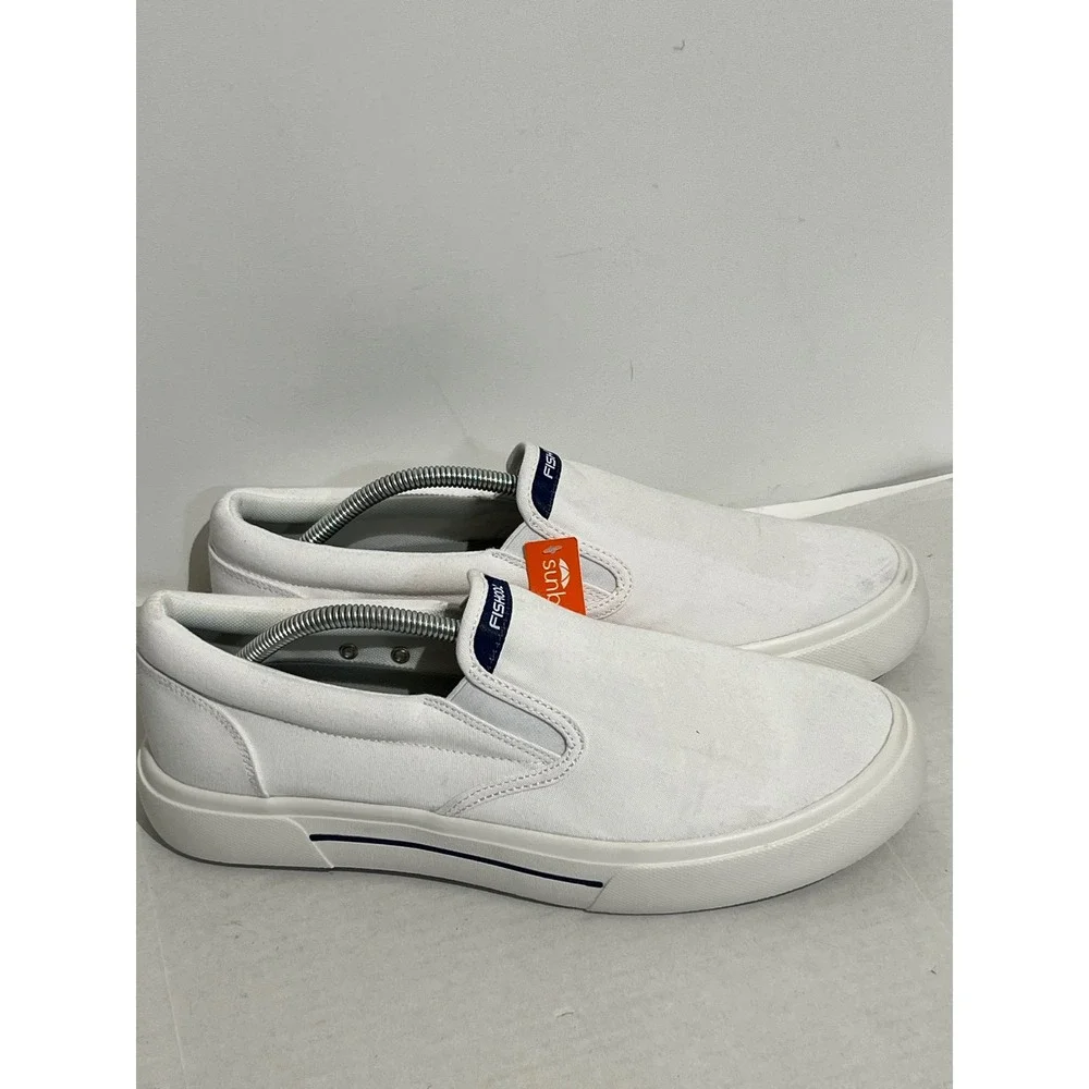 Fishooz Dryshod Mens‎ 11 White Canvas Slip On Fishing Deck Sneakers Shoes
